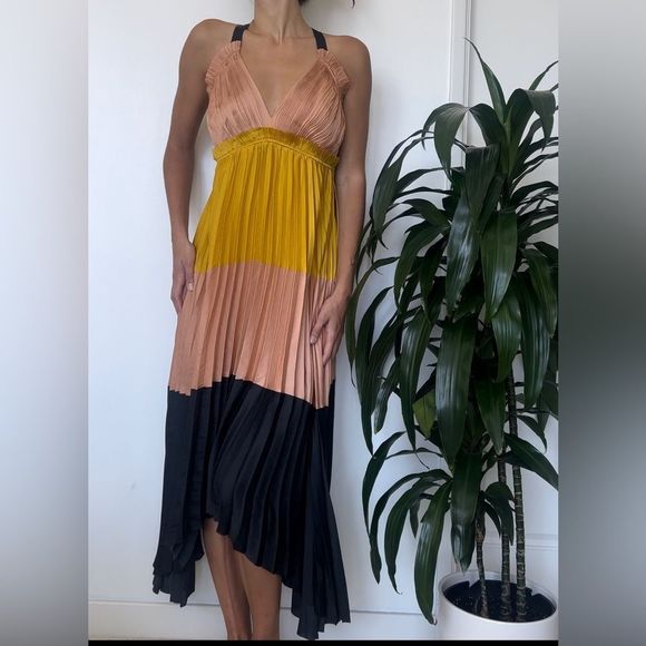 NWT Ulla Johnson Gisella Pleated‎ Satin Midi Dress Size 0 - Picture 1 of 14